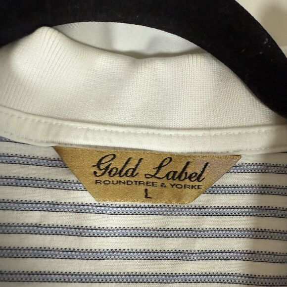 Roundtree Yorke Gold Label Polo Men Large White Striped Short Sleeve 100% Cotton - Picture 6 of 9